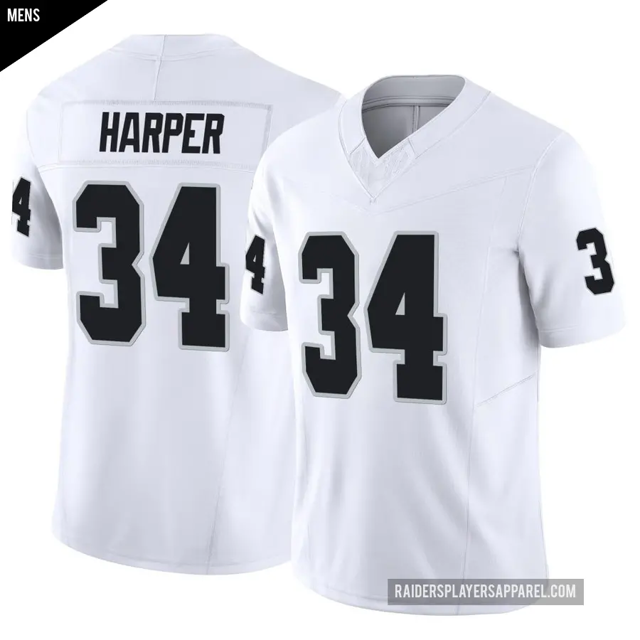 Men's Las Vegas Raiders ＃34 Thomas Harper White Limited Vapor F.U.S.E. Jersey