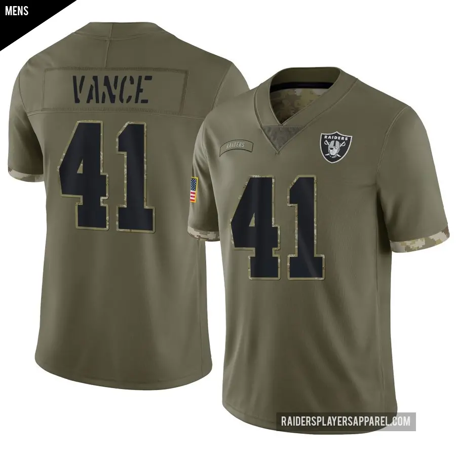 Men's Las Vegas Raiders ＃41 Greedy Vance Olive Limited 2022 Salute To Service Jersey