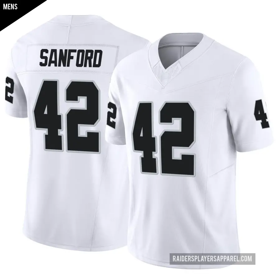 Men's Las Vegas Raiders ＃42 Phalen Sanford White Limited Vapor F.U.S.E. Jersey