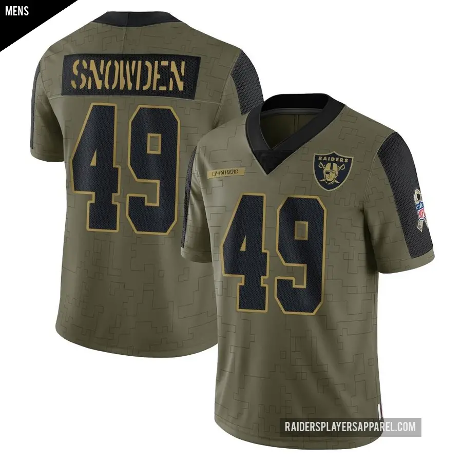 Men's Las Vegas Raiders ＃49 Charles Snowden Olive Limited 2021 Salute To Service Jersey