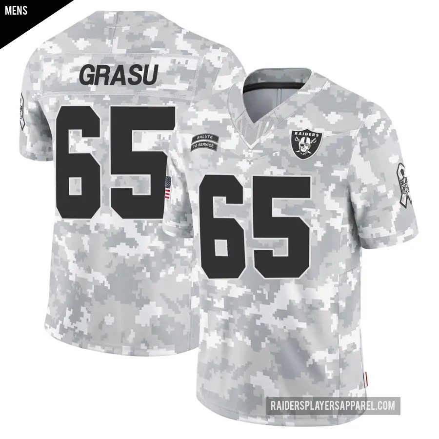 Men's Las Vegas Raiders ＃65 Hroniss Grasu Arctic Camo Limited 2024 Salute to Service Jersey