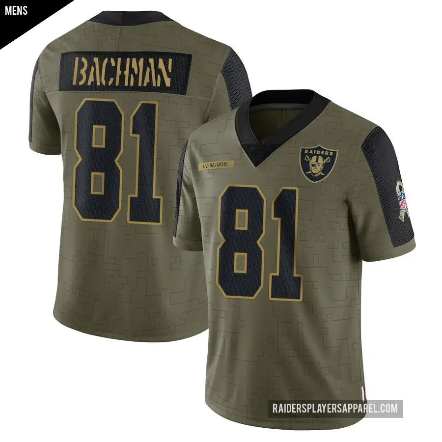 Men's Las Vegas Raiders ＃81 Alex Bachman Olive Limited 2021 Salute To Service Jersey