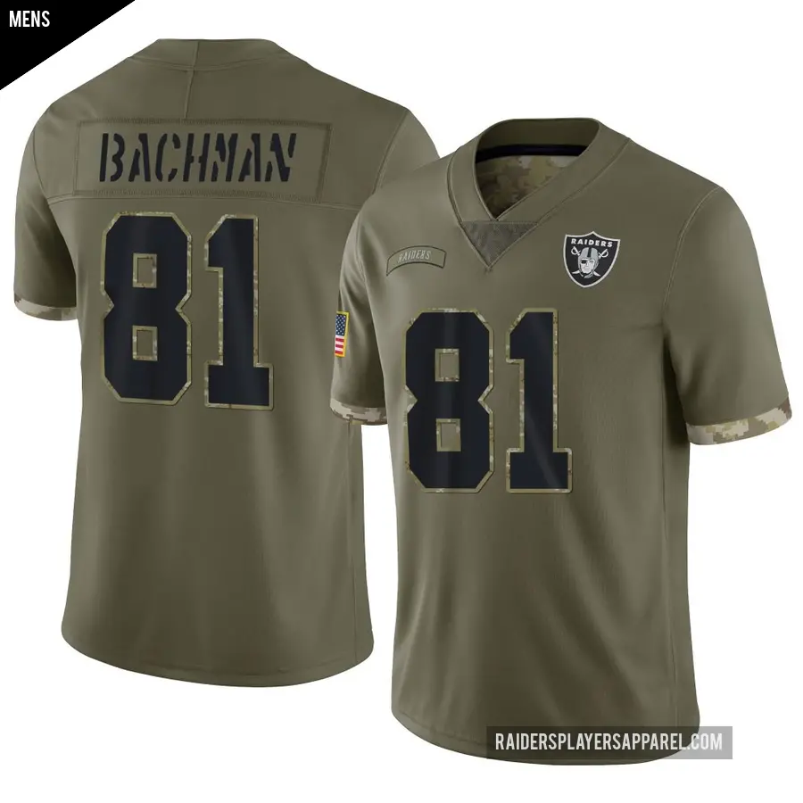 Men's Las Vegas Raiders ＃81 Alex Bachman Olive Limited 2022 Salute To Service Jersey