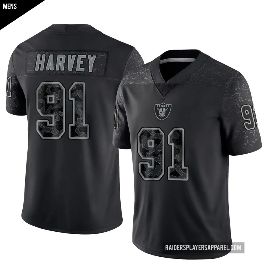 Men's Las Vegas Raiders ＃91 Jahfari Harvey Black Limited Reflective Jersey