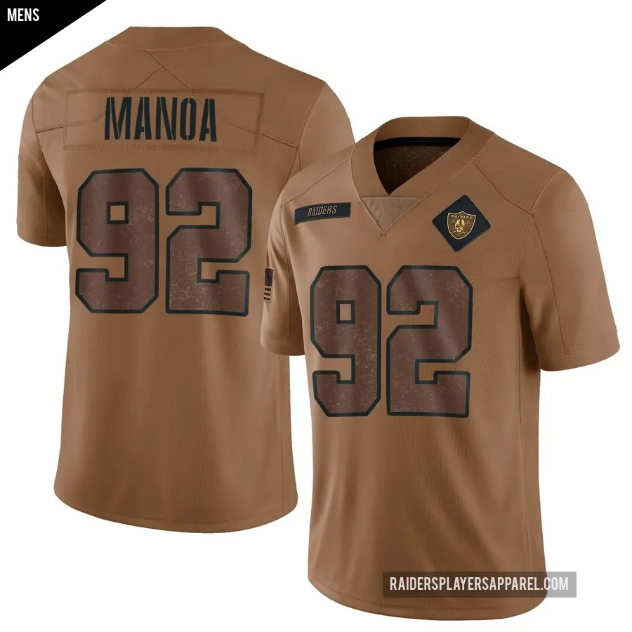 Men's Las Vegas Raiders ＃92 Tyler Manoa Brown Limited 2023 Salute To Service Jersey