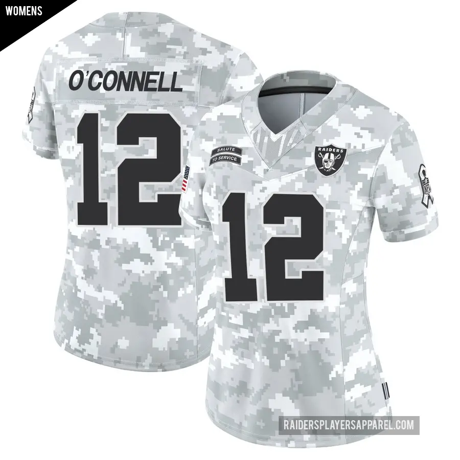 Women's Las Vegas Raiders ＃12 Aidan O'Connell Arctic Camo Limited 2024 Salute to Service Jersey
