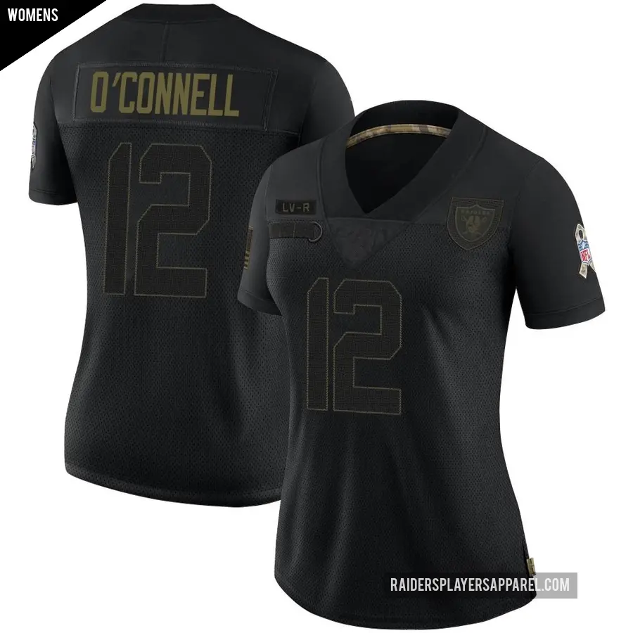 Women's Las Vegas Raiders ＃12 Aidan O'Connell Black Limited 2020 Salute To Service Jersey