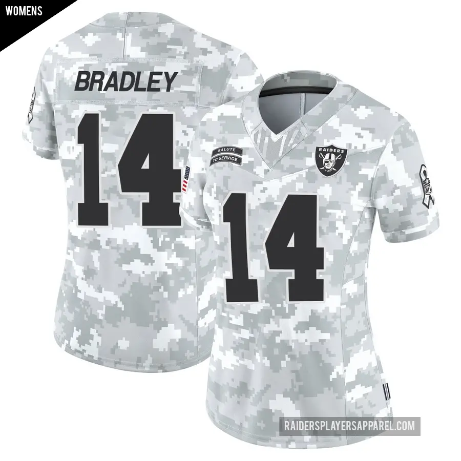 Women's Las Vegas Raiders ＃14 Carter Bradley Arctic Camo Limited 2024 Salute to Service Jersey