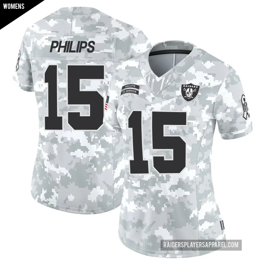 Women's Las Vegas Raiders ＃15 Kyle Philips Arctic Camo Limited 2024 Salute to Service Jersey