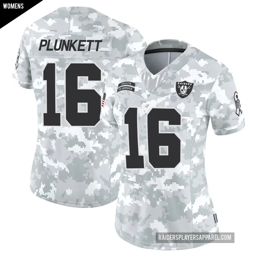 Women's Las Vegas Raiders ＃16 Jim Plunkett Arctic Camo Limited 2024 Salute to Service Jersey