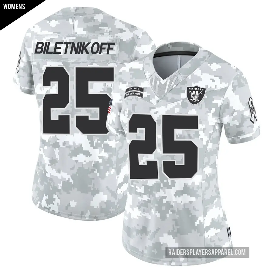 Women's Las Vegas Raiders ＃25 Fred Biletnikoff Arctic Camo Limited 2024 Salute to Service Jersey
