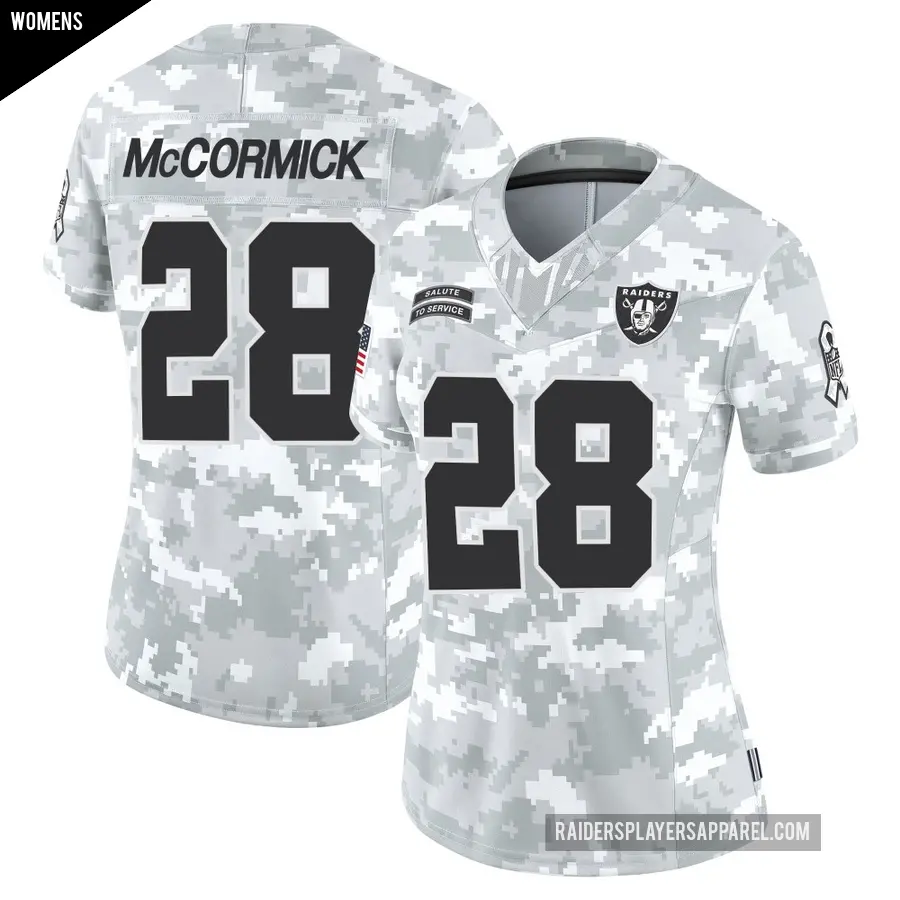Women's Las Vegas Raiders ＃28 Sincere McCormick Arctic Camo Limited 2024 Salute to Service Jersey