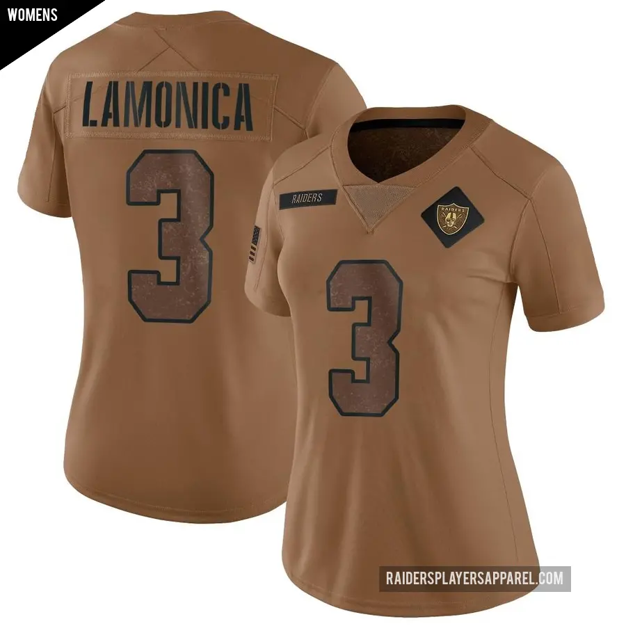Women's Las Vegas Raiders ＃3 Daryle Lamonica Brown Limited 2023 Salute To Service Jersey
