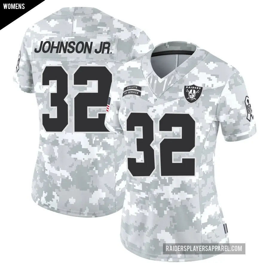 Women's Las Vegas Raiders ＃32 Lonnie Johnson Jr. Arctic Camo Limited 2024 Salute to Service Jersey