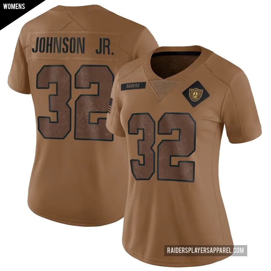 Women's Las Vegas Raiders ＃32 Lonnie Johnson Jr. Brown Limited 2023 Salute To Service Jersey