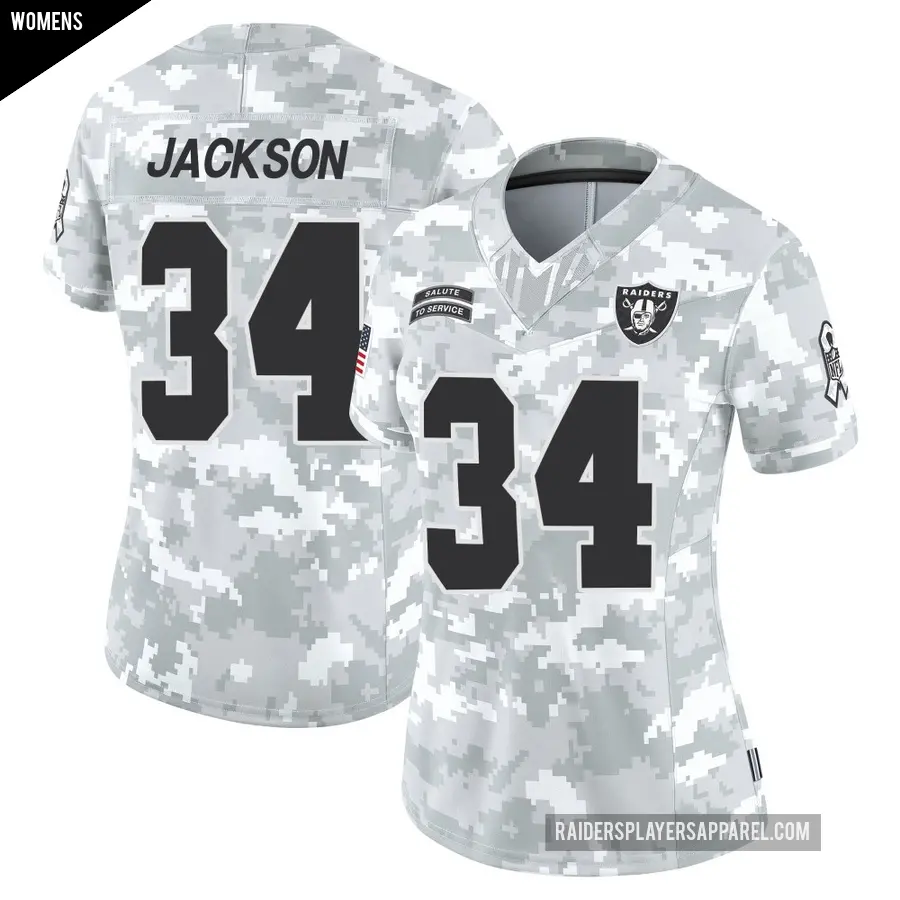 Women's Las Vegas Raiders ＃34 Bo Jackson Arctic Camo Limited 2024 Salute to Service Jersey