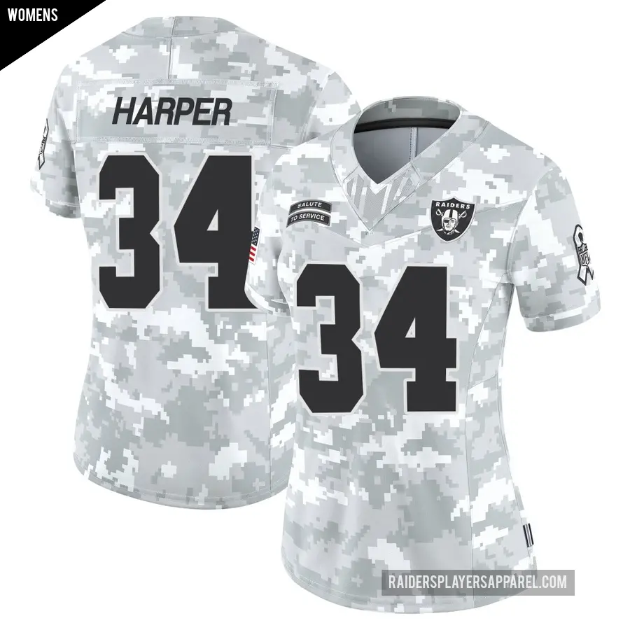 Women's Las Vegas Raiders ＃34 Thomas Harper Arctic Camo Limited 2024 Salute to Service Jersey