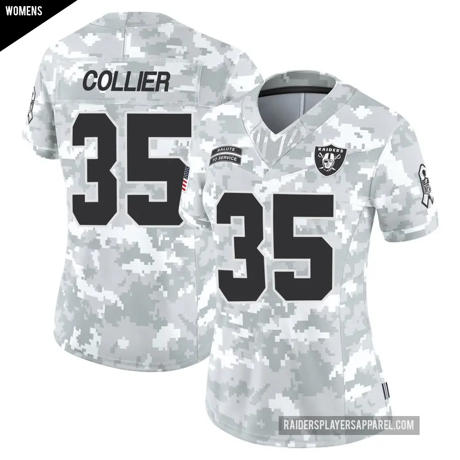 Women's Las Vegas Raiders ＃35 Chris Collier Arctic Camo Limited 2024 Salute to Service Jersey