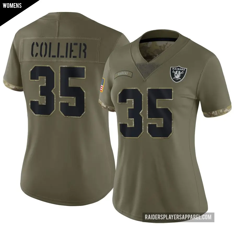 Women's Las Vegas Raiders ＃35 Chris Collier Olive Limited 2022 Salute To Service Jersey