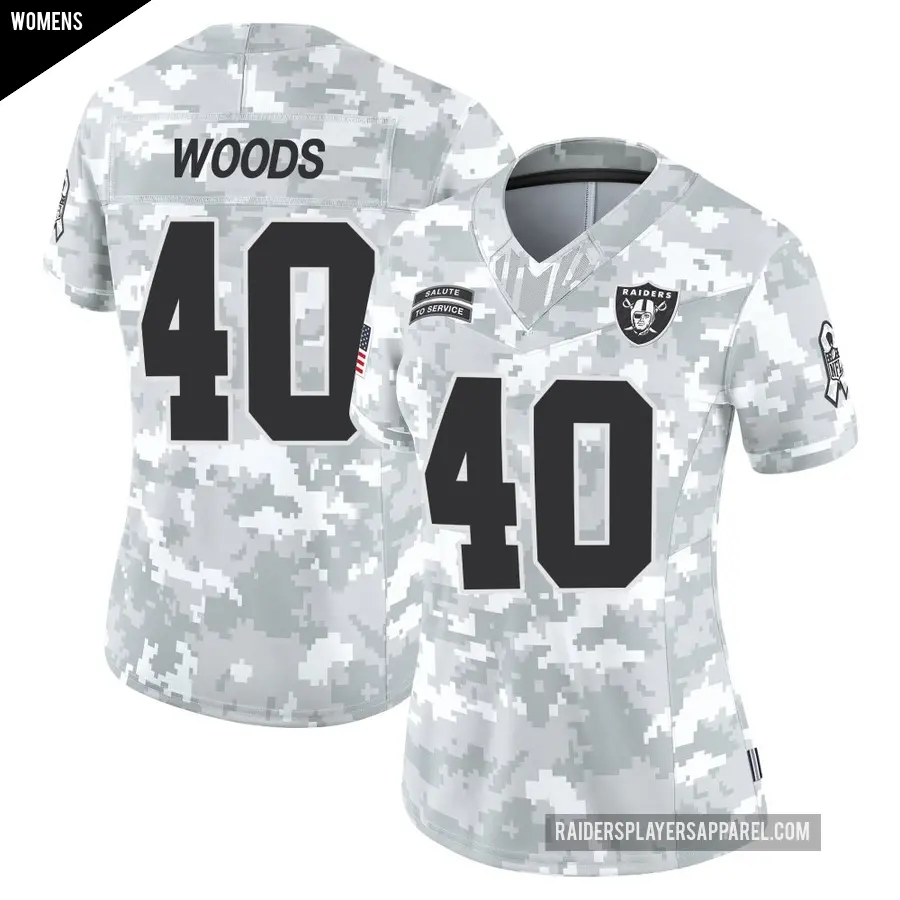 Women's Las Vegas Raiders ＃40 JT Woods Arctic Camo Limited 2024 Salute to Service Jersey