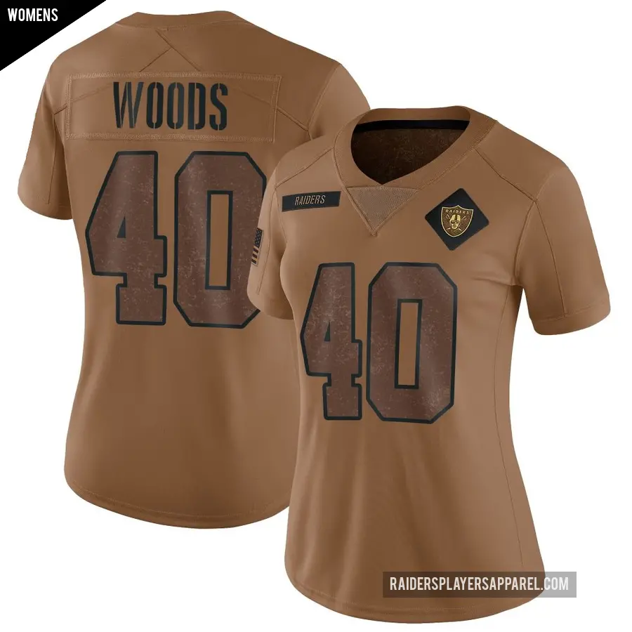 Women's Las Vegas Raiders ＃40 JT Woods Brown Limited 2023 Salute To Service Jersey