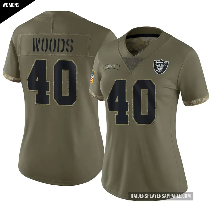 Women's Las Vegas Raiders ＃40 JT Woods Olive Limited 2022 Salute To Service Jersey