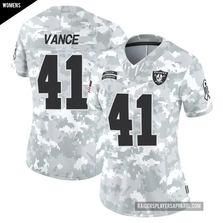 Women's Las Vegas Raiders ＃41 Greedy Vance Arctic Camo Limited 2024 Salute to Service Jersey