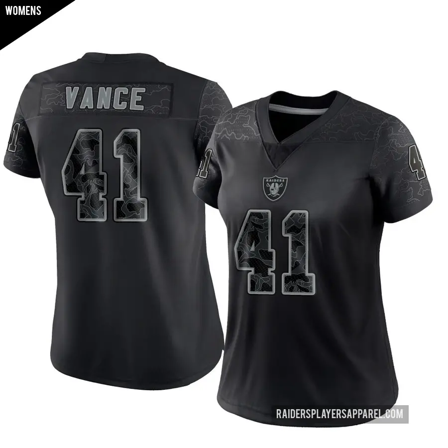 Women's Las Vegas Raiders ＃41 Greedy Vance Black Limited Reflective Jersey