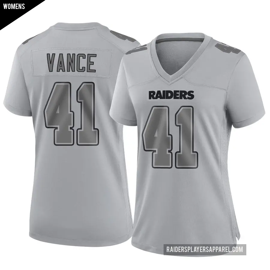 Women's Las Vegas Raiders ＃41 Greedy Vance Gray Game Atmosphere Fashion Jersey