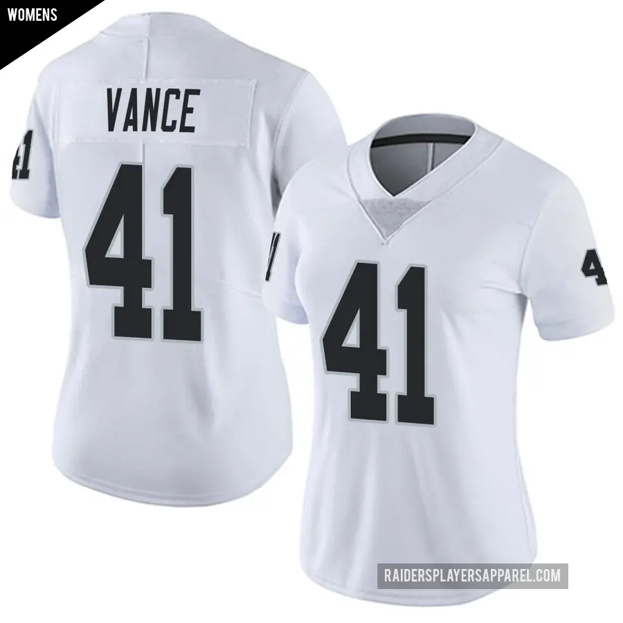 Women's Las Vegas Raiders ＃41 Greedy Vance White Limited Vapor Untouchable Jersey