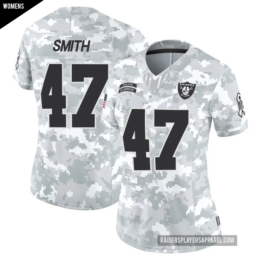 Women's Las Vegas Raiders ＃47 Brandon Smith Arctic Camo Limited 2024 Salute to Service Jersey