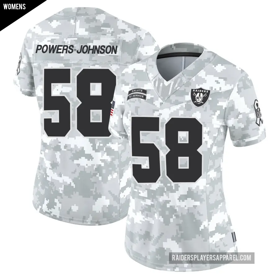 Women's Las Vegas Raiders ＃58 Jackson Powers-Johnson Arctic Camo Limited 2024 Salute to Service Jersey