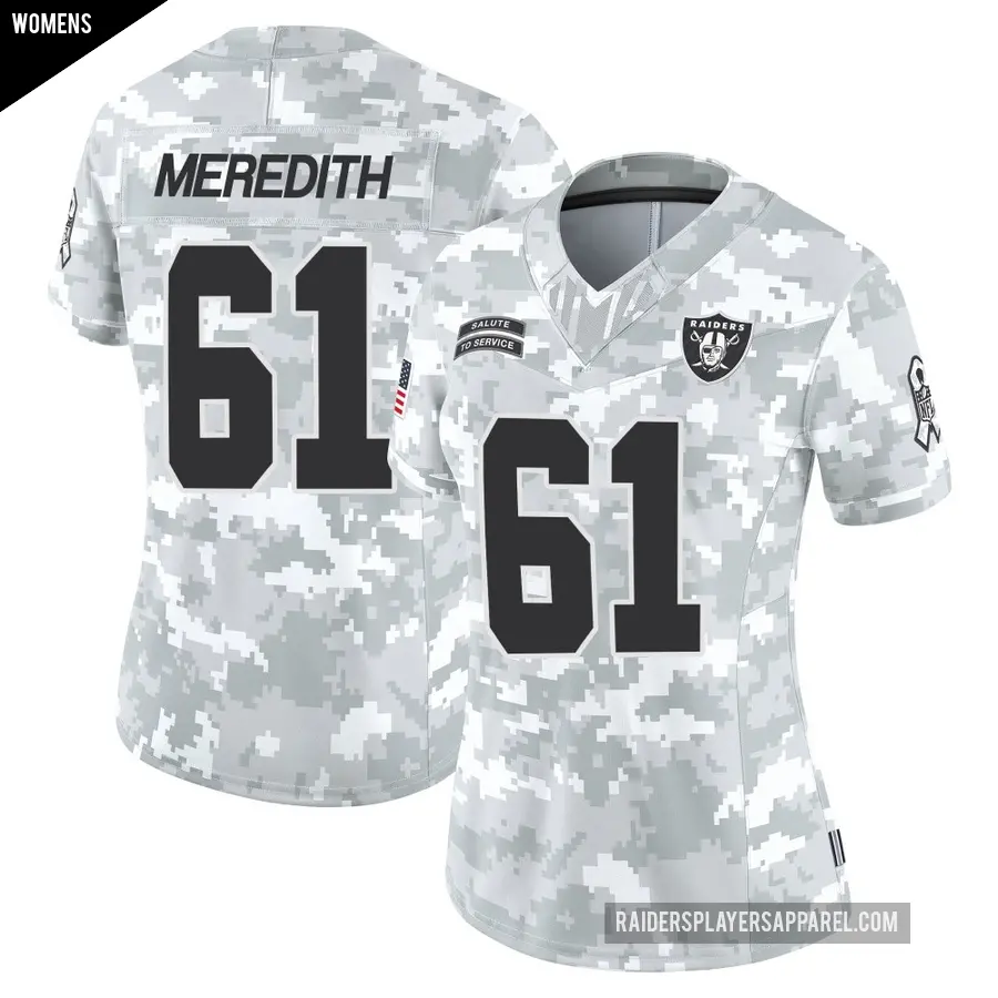 Women's Las Vegas Raiders ＃61 Jordan Meredith Arctic Camo Limited 2024 Salute to Service Jersey