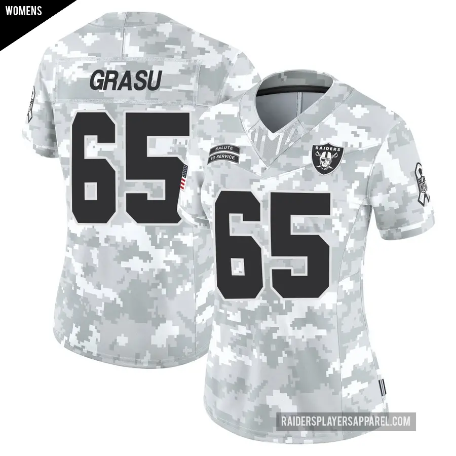 Women's Las Vegas Raiders ＃65 Hroniss Grasu Arctic Camo Limited 2024 Salute to Service Jersey
