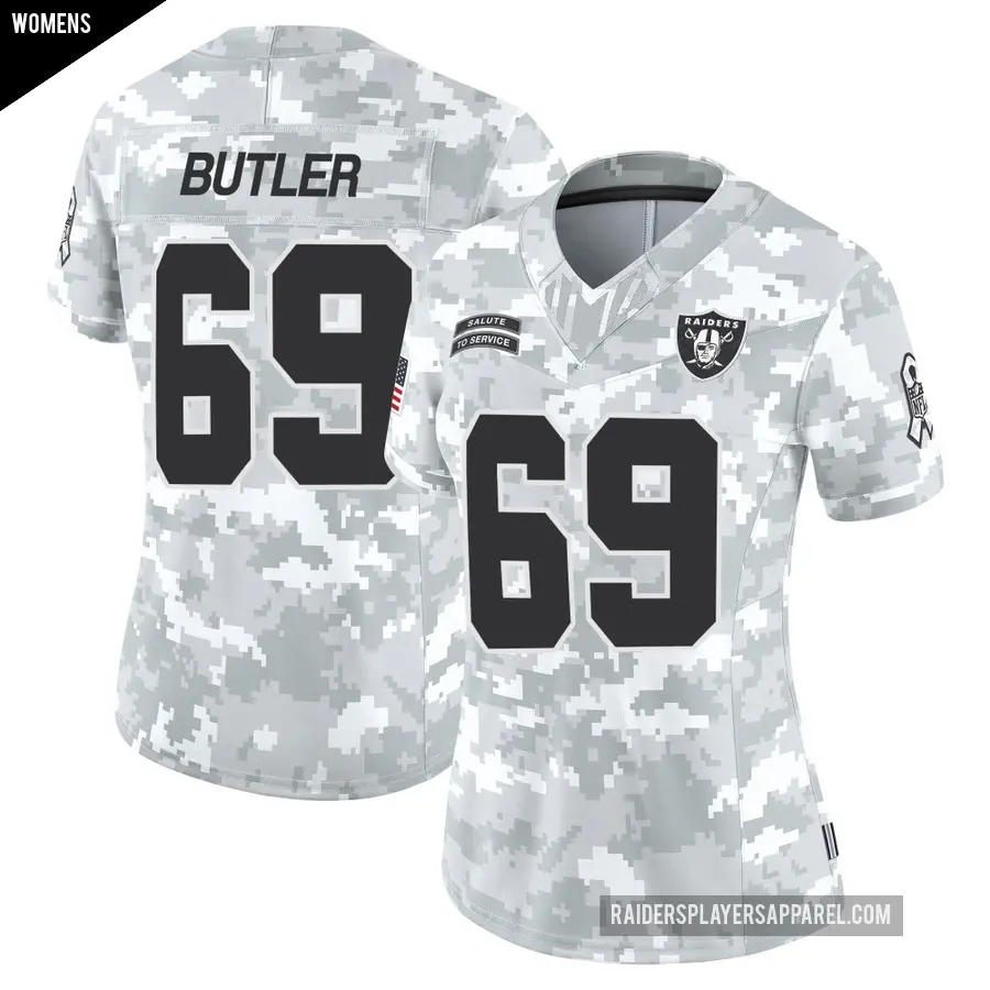 Women's Las Vegas Raiders ＃69 Adam Butler Arctic Camo Limited 2024 Salute to Service Jersey