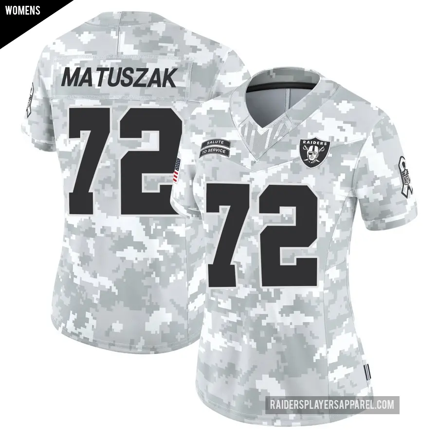 Women's Las Vegas Raiders ＃72 John Matuszak Arctic Camo Limited 2024 Salute to Service Jersey