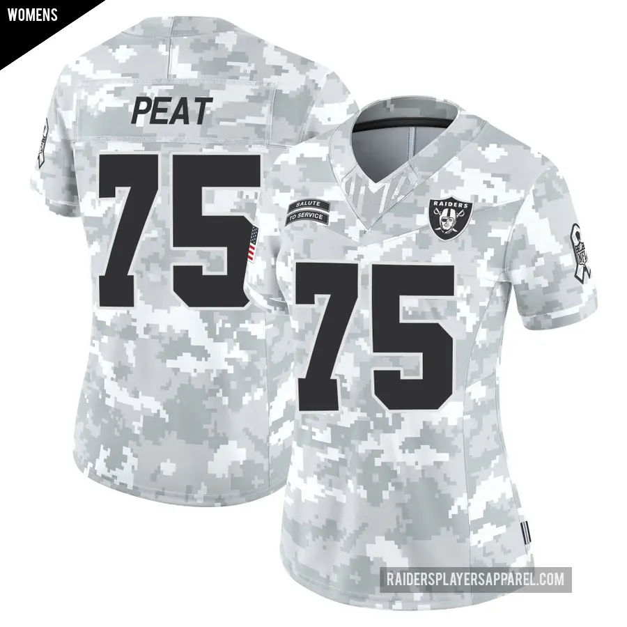 Women's Las Vegas Raiders ＃75 Andrus Peat Arctic Camo Limited 2024 Salute to Service Jersey