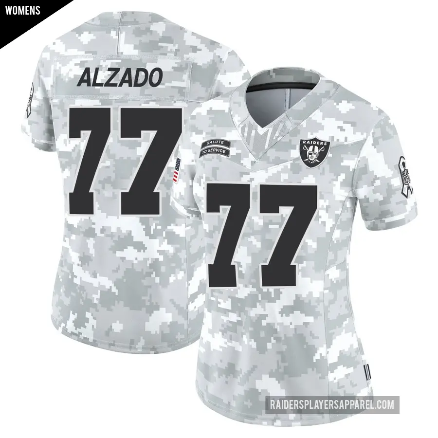 Women's Las Vegas Raiders ＃77 Lyle Alzado Arctic Camo Limited 2024 Salute to Service Jersey