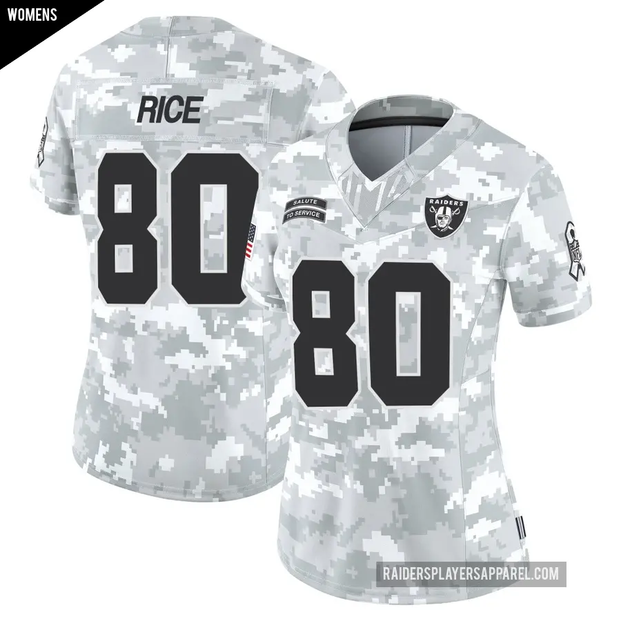 Women's Las Vegas Raiders ＃80 Jerry Rice Arctic Camo Limited 2024 Salute to Service Jersey