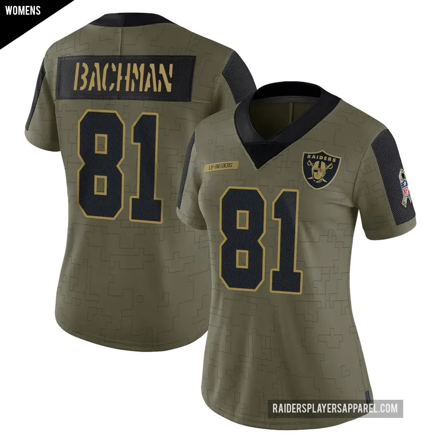 Women's Las Vegas Raiders ＃81 Alex Bachman Olive Limited 2021 Salute To Service Jersey