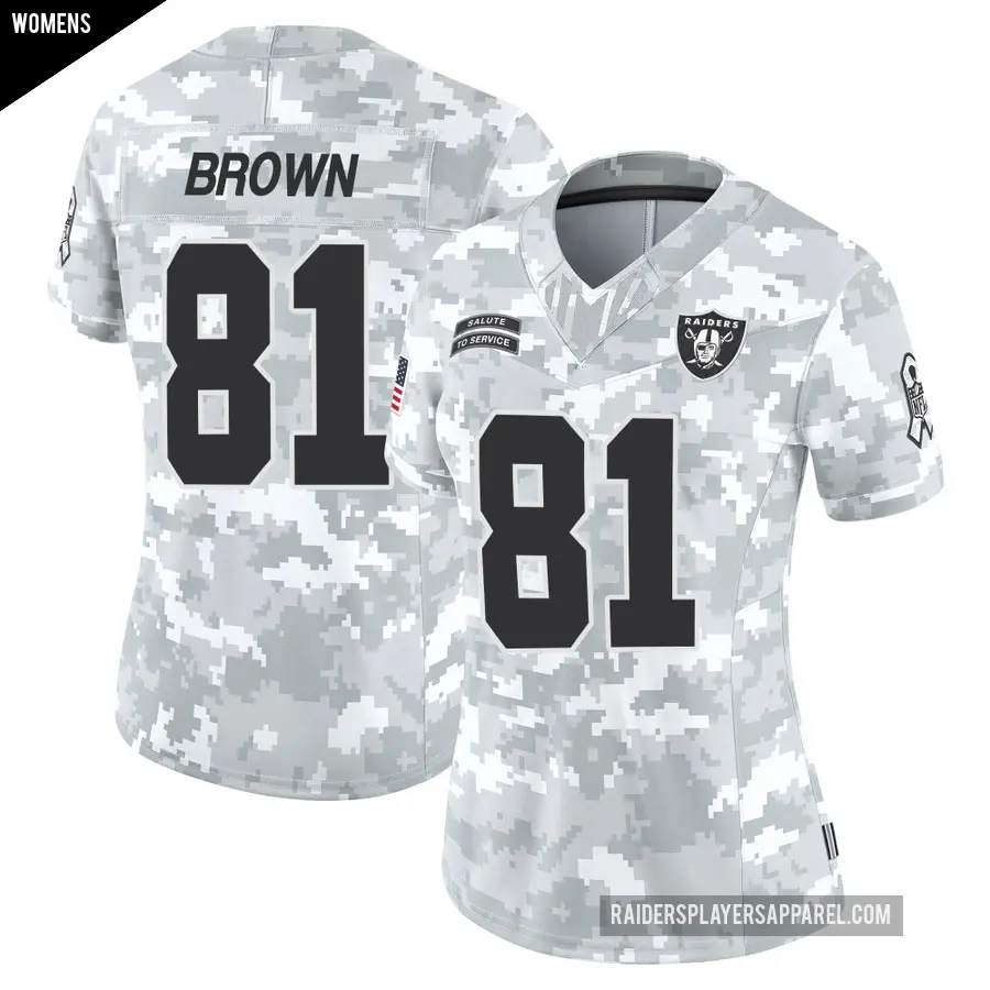 Women's Las Vegas Raiders ＃81 Tim Brown Arctic Camo Limited 2024 Salute to Service Jersey