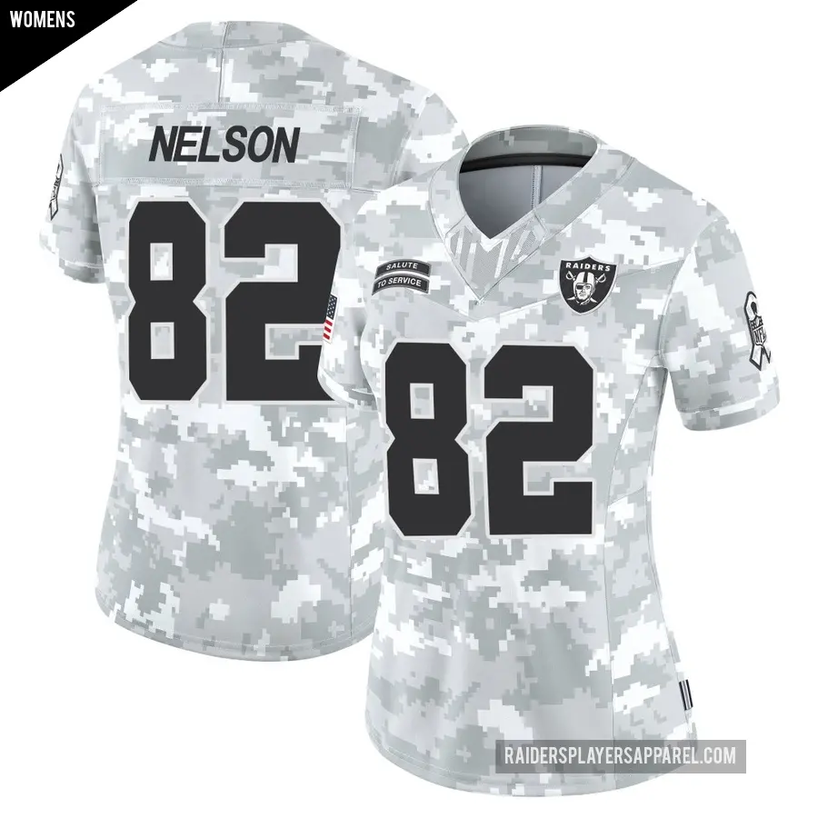 Women's Las Vegas Raiders ＃82 Jordy Nelson Arctic Camo Limited 2024 Salute to Service Jersey