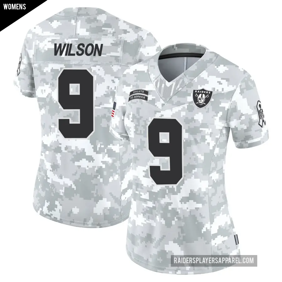 Women's Las Vegas Raiders ＃9 Tyree Wilson Arctic Camo Limited 2024 Salute to Service Jersey