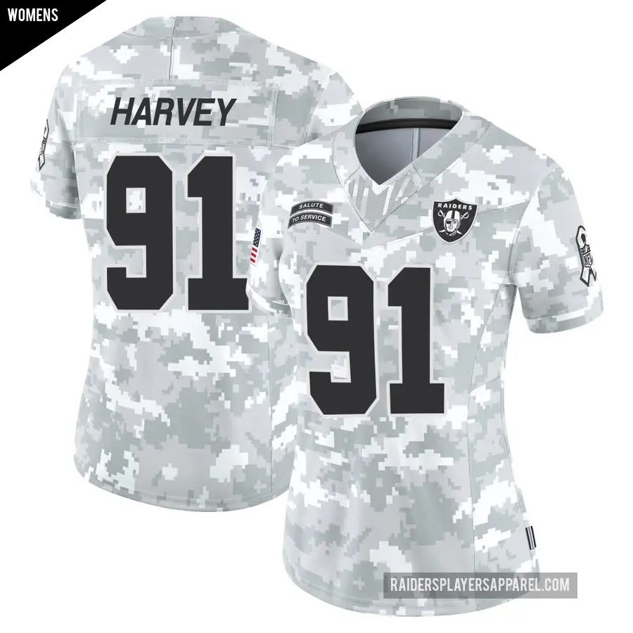 Women's Las Vegas Raiders ＃91 Jahfari Harvey Arctic Camo Limited 2024 Salute to Service Jersey