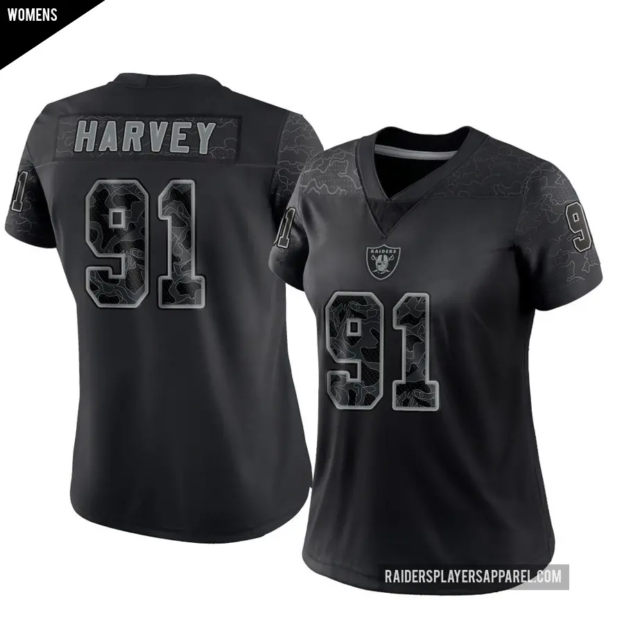 Women's Las Vegas Raiders ＃91 Jahfari Harvey Black Limited Reflective Jersey