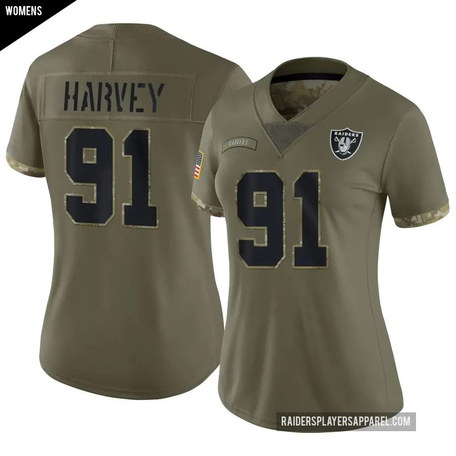 Women's Las Vegas Raiders ＃91 Jahfari Harvey Olive Limited 2022 Salute To Service Jersey