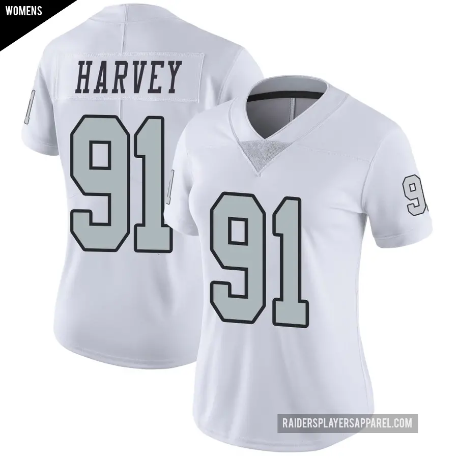 Women's Las Vegas Raiders ＃91 Jahfari Harvey White Limited Color Rush Jersey