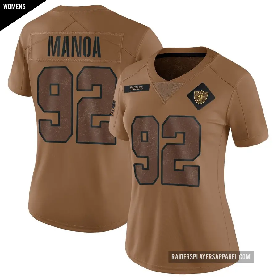 Women's Las Vegas Raiders ＃92 Tyler Manoa Brown Limited 2023 Salute To Service Jersey