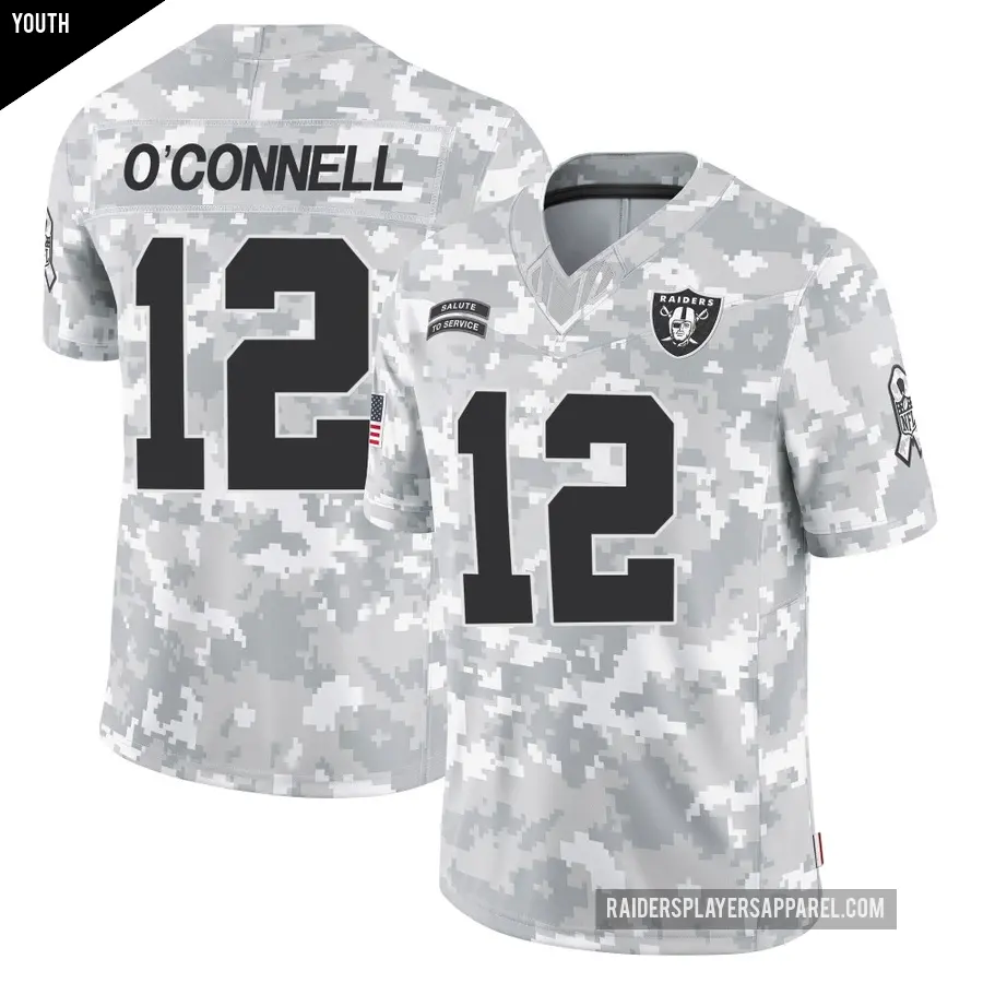 Youth Las Vegas Raiders ＃12 Aidan O'Connell Arctic Camo Limited 2024 Salute to Service Jersey
