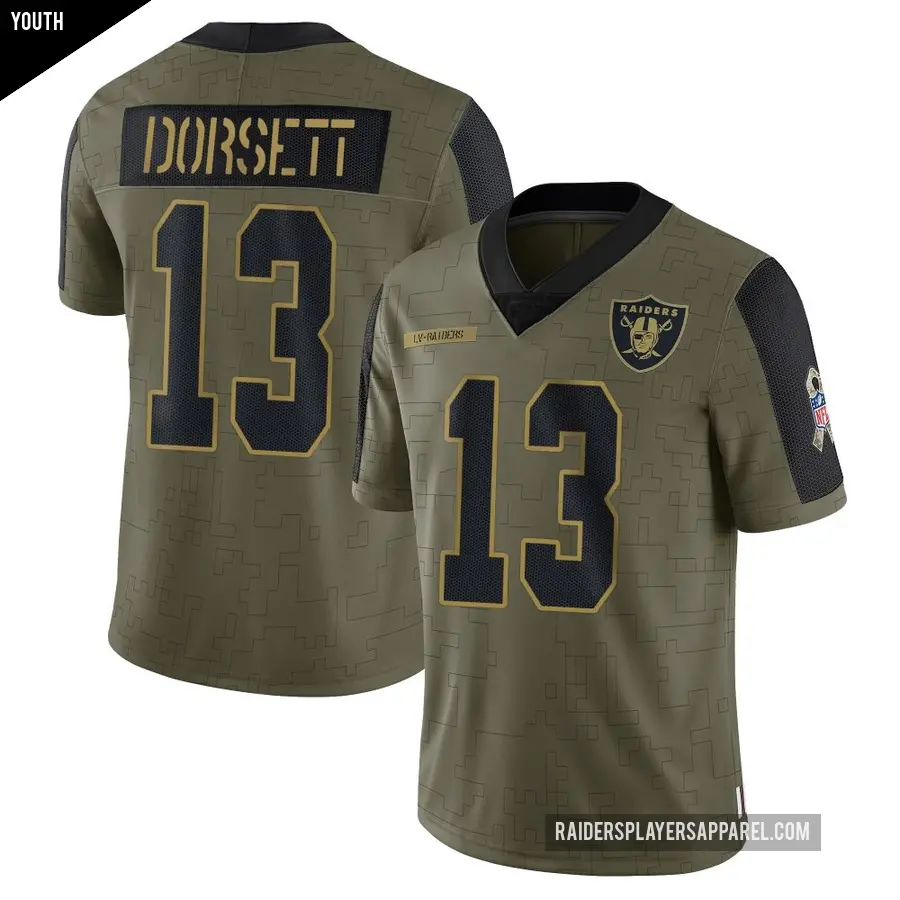 Youth Las Vegas Raiders ＃13 Phillip Dorsett Olive Limited 2021 Salute To Service Jersey